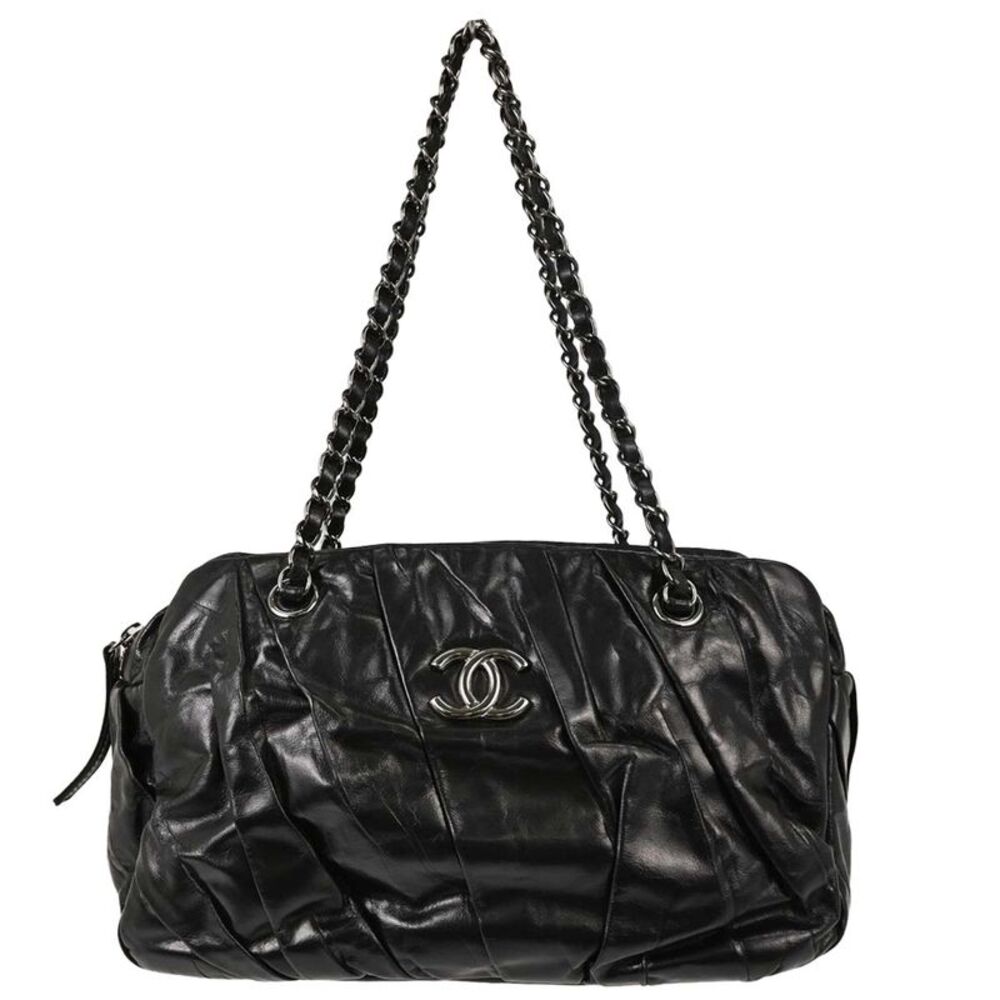 Chanel Twisted Bowling Glazed Calfskin Black Leather Shoulder Bag Bag